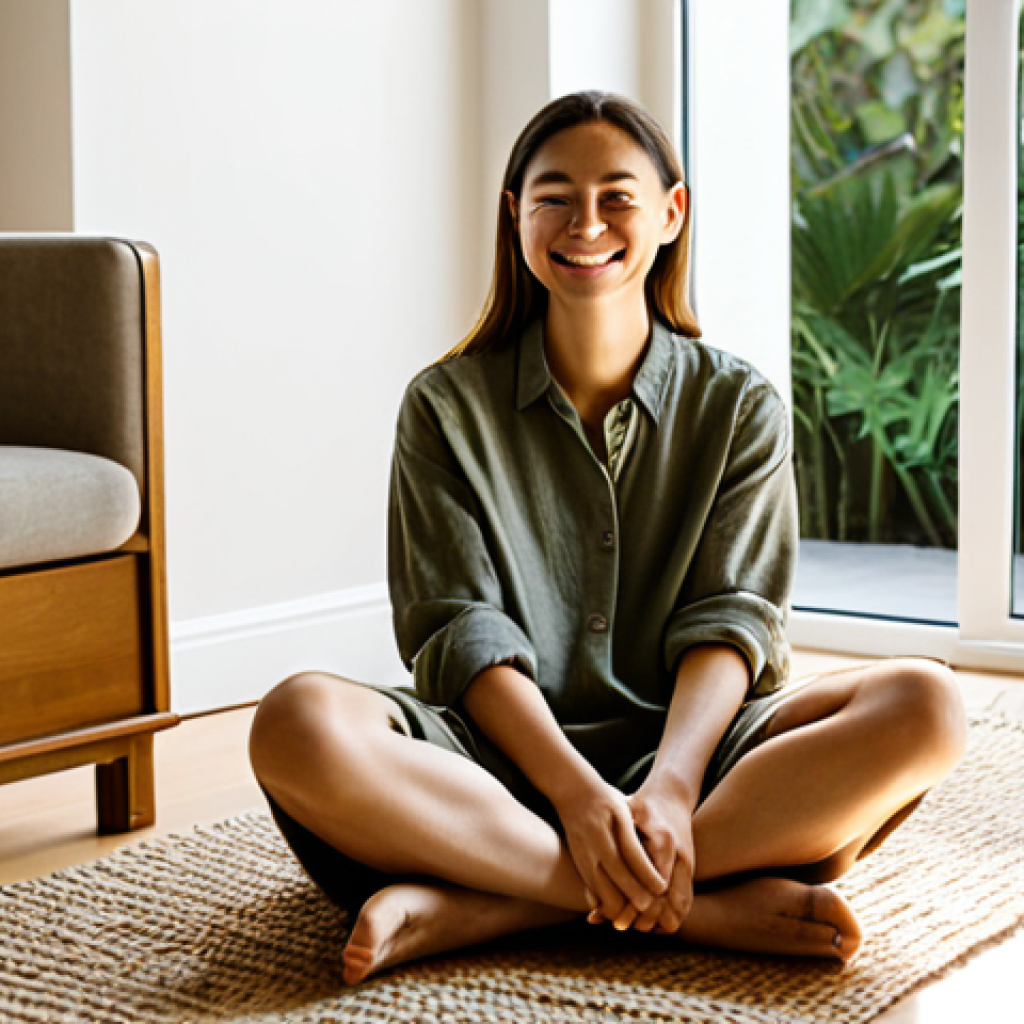 탈소비주의의 사회적 의미와 가치 - **Prompt:** A serene, diverse woman in her early 30s, dressed in comfortable, minimalistic earth-ton...