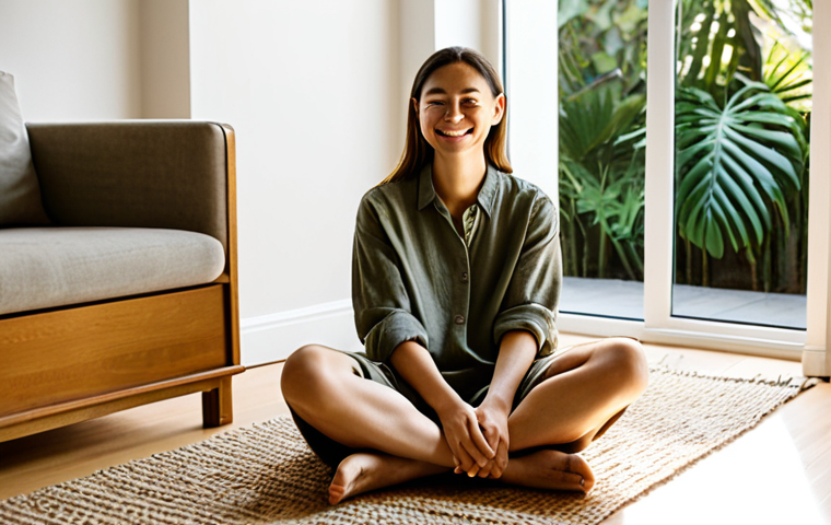 탈소비주의의 사회적 의미와 가치 - **Prompt:** A serene, diverse woman in her early 30s, dressed in comfortable, minimalistic earth-ton...