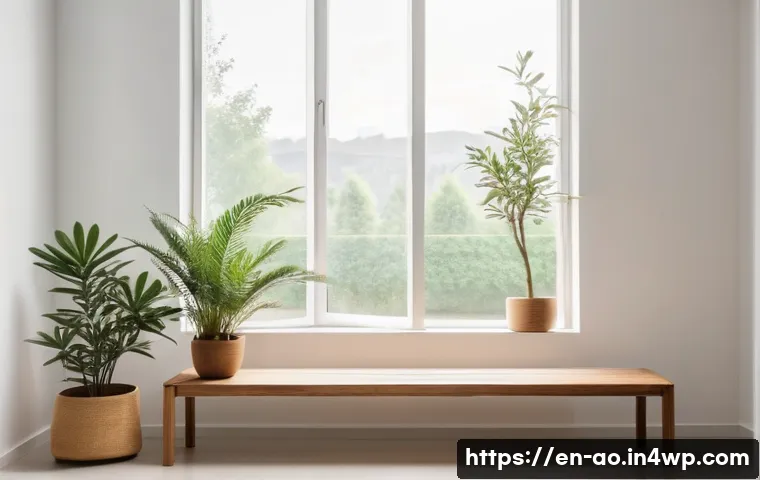 탈소비주의와 자아 실현의 관계 - A serene minimalist living room bathed in natural sunlight, featuring simple furniture like a wooden...