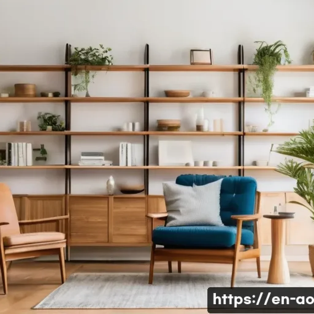 비소비적 삶에서의 정신적 안녕 - A serene, minimalist living room bathed in natural light, featuring simple wooden furniture, a few w...