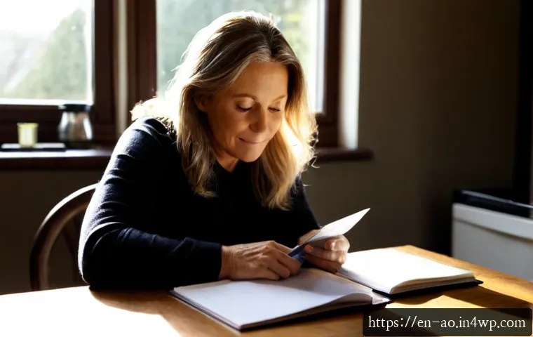Home 17 소비를 줄이며 느끼는 심리적 변화 - Photorealistic lifestyle scene of a relaxed middle-aged woman reviewing a simple household budget on...